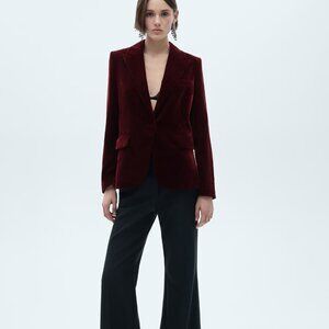 New with Tags - Mango Structured Maroon Velvet Blazer